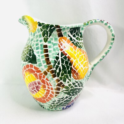 La Ceramica VBC Mosaic Look Hand Painted Ceramic Pitcher Fruit Design Decor Only