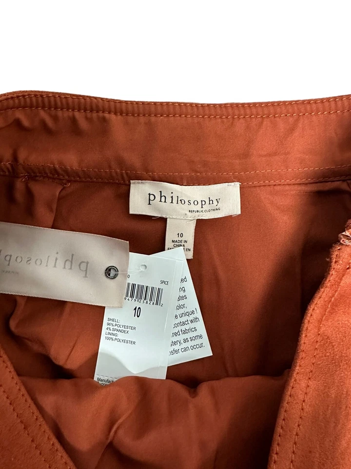 Mini-saia feminina Philosophy de couro sintético com bolsos e zíper lateral tamanho 10 especiarias - Imagem 2 de 4