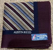 DARK RED BROWN STRIPED HANDKERCHIEF ART CLASSIC VTG COTTON MEN POCKET SQUARE 18"