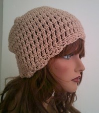 TAN BEIGE COLOR BEANIE CAP HAT HAND CROCHET BERET SKULL CAP CLOCHE TAM