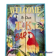 WELCOME TO OUR TIKI BAR Sign Wall Island Drinks Decoration Palm Tree Parrots