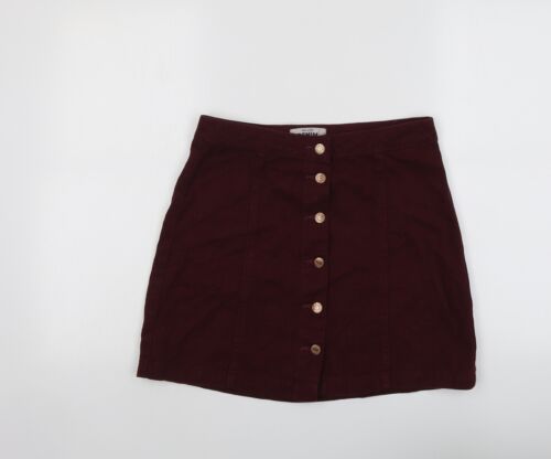 New Look Womens Red Cotton A-Line Skirt Size 10 Button - Afbeelding 1 van 10