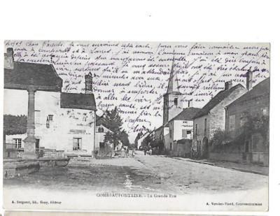 Old postcard COMBEAUFONTAINE Grande rue animated hotel 1904