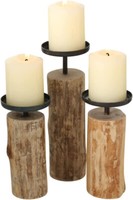 Boltze KerzenstäNder Tempe (3-Teiliges Set, Kerzenhalter Aus Holz + Metall,