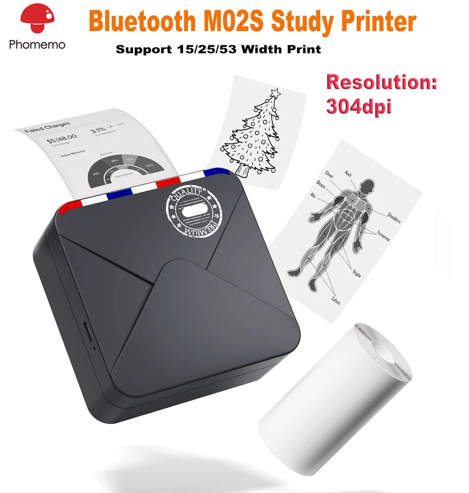 M02S Pocket Bluetooth Thermal Printer - 300dpi HD Photo & Label Maker