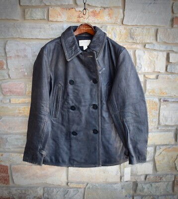 RRL Ralph Lauren Leather Dark Brown Peacoat Jacket Coat Trench