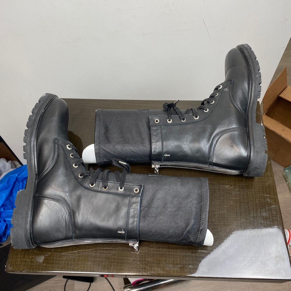 $1090 RTA Calf Leather Hybrid Combat Boots Men display picture 2