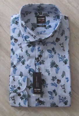 OLYMP LEVEL FIVE 5 BODY FIT  1/1 ARM HEMD Gr. 38 42 blau floral *NEU* 69,95 