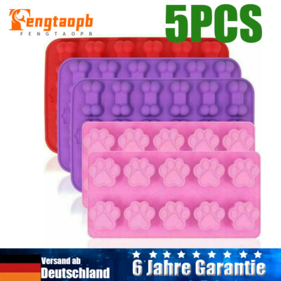 5 Stück Backmatten Set Silikonmatte Backform für Hundekekse Knochen und Pfoten