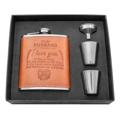 Personalized Flask Set - Engraved Custom Hip Flasks For Husband - Stainless Stee