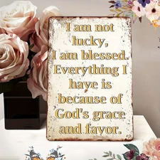 Vintage I Am Blessed Metal Sign Religious Inspirational Plaque Wall Decor Gift