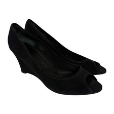 SALVATORE FERRAGAMO black wedges heels peep toe shoes / size 8.5