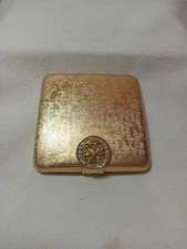 Vtg AVON Square Jeweled Gold Tone Refillable Powder Puff Compact Flip Clasp 3"