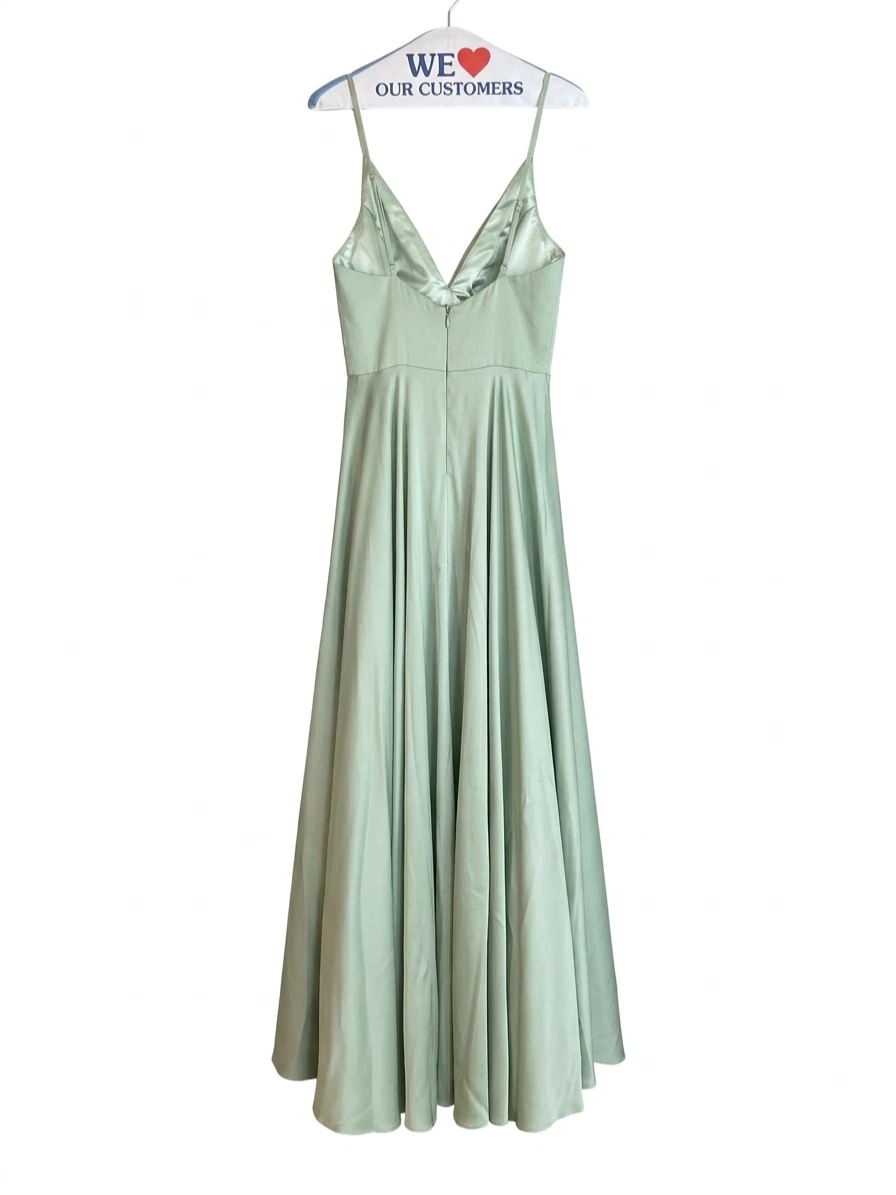 blue dress for baby girl Zapaka Women Grey Green Bridesmaid Dress with Slit Square Neck Printed Flower Wedding Guest Dress, Dusty Sage / US16W main image 0
