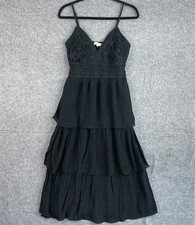 Rebellion Again Tiered Lace Midi Dress Womens Large Black Boho Whimsigoth Fairy