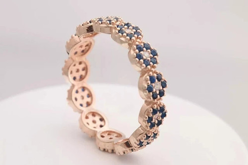 2.6Ct Round Cut Lab Created Blue Sapphire Band Wedding Ring 14K Rose Gold Plated - Bild 7 von 9
