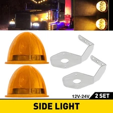 LED Watermelon Light Indicator Side Marker Clearance Truck Trailer w/ Bracket 2x