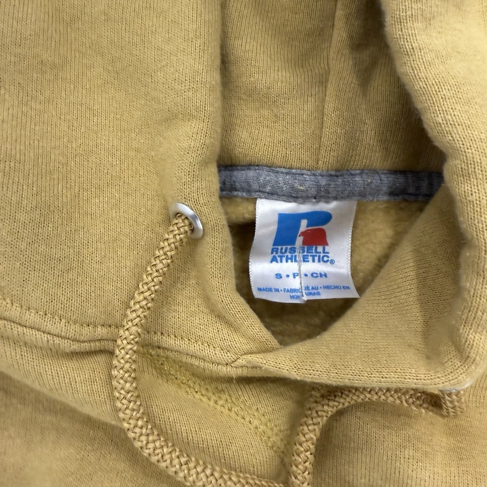 Sudadera con Capucha Deportiva Russell Años 90 De Colección Marrón Mostaza Pequeña Hecha en EE. UU. Foto 3 de 4