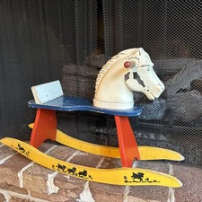 Vintage  1950's Wooden Blue /Red/Yellow Rocking Horse 24  READ RARE 