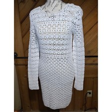 Michael Michael Kors White Crochet Knit Long Sleeve Dress NWT