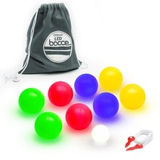 LED Bocce Ball Game Set - 8 Light-Up Balls, Pallino, Carry Case  Measuring Rope