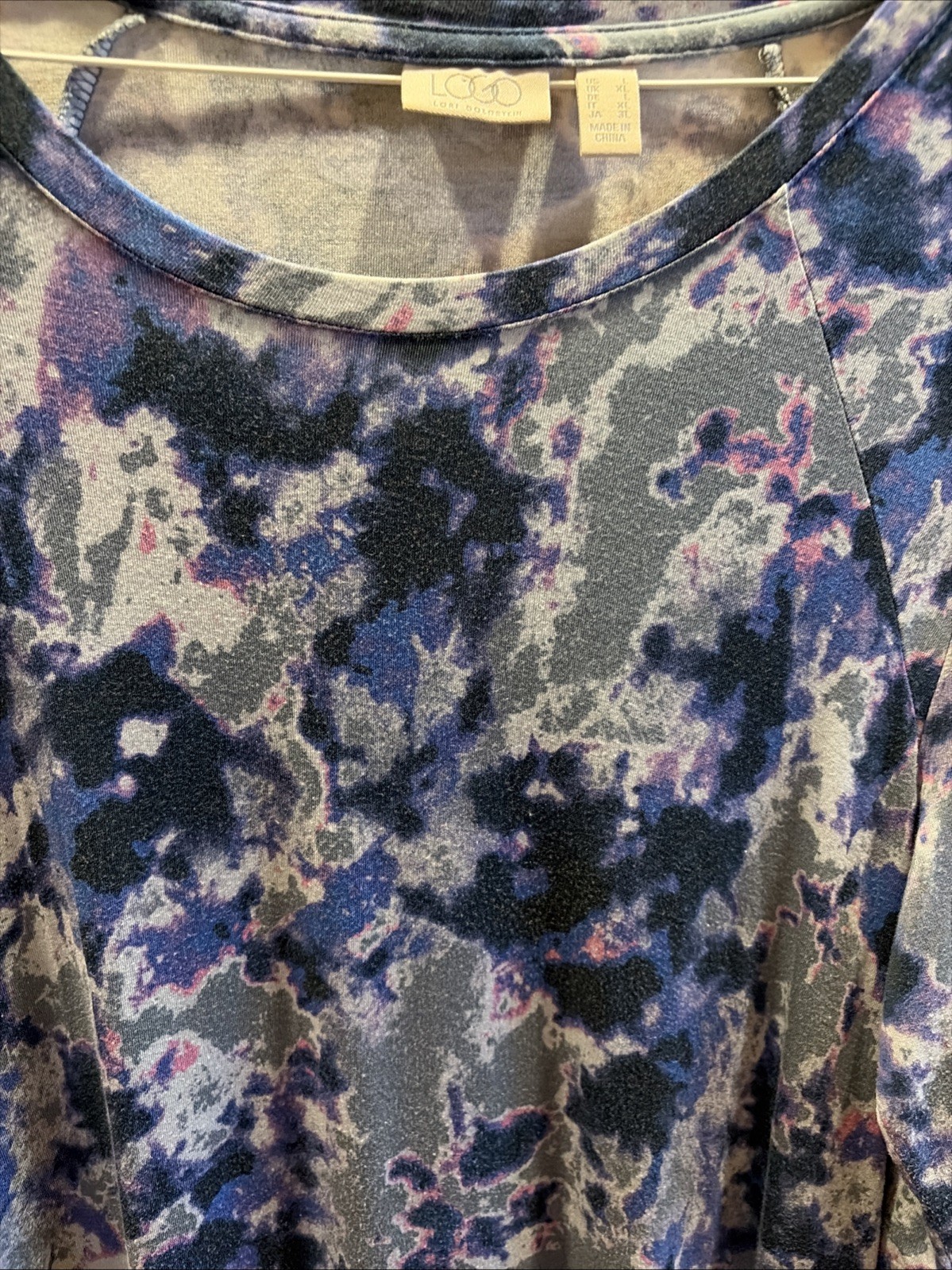 LOGO Lori Goldstein Women's Tunic Top Size L Blues Mixed For The Dye Effect