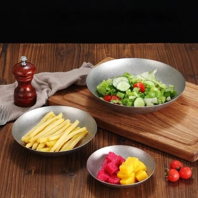 Round Deep Metal Plate 304 Stainless Steel for Salad Condiments Serving - Image 1 of 4