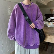 Men Sweatshirt Crew Neck Sweatshirt Oversized Vintage Loose Solid Color Tops