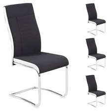 Lot de 4 chaises salle à manger cuisine ALBA piètement chromé tissu noir/blanc