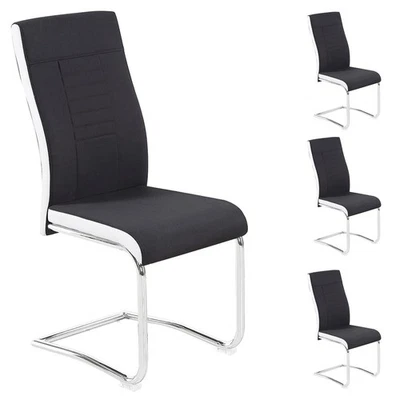 Lot de 4 chaises salle à manger cuisine ALBA piètement chromé tissu noir/blanc - Photo 1/4
