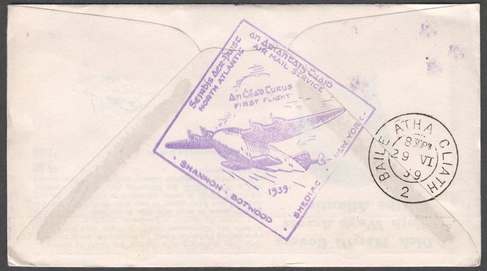 1939 CANADA First Flight Airmail Shediac to Baile Atha Foynes IRELAND FDC Cover - Image 2 of 2