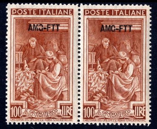TRIESTE PAIR OF L.100 WITH LEFT VALUE PRESENTING LETTERS