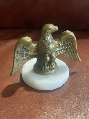 Vintage Brass Eagle with Marble Base About 3  Tall Figurine Paperweight