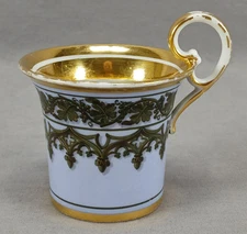 Old Paris Hand Painted Gothic Arches & Grapes Blue & Gold Coffee Cup C.1820 B
