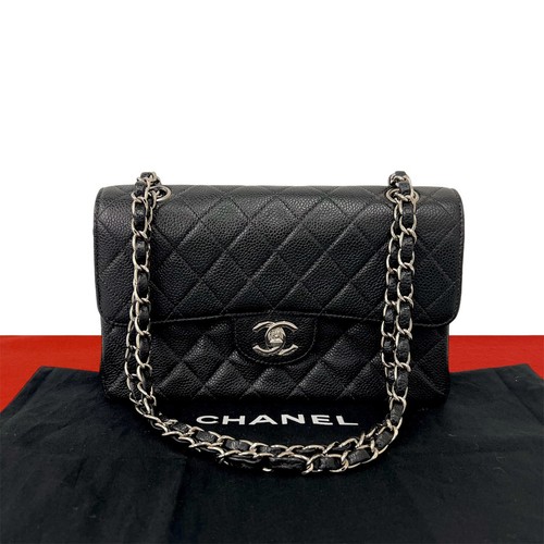 CHANEL Matrasse COCO Mark Double Flap Shoulder Bag Caviar skin black 219-9