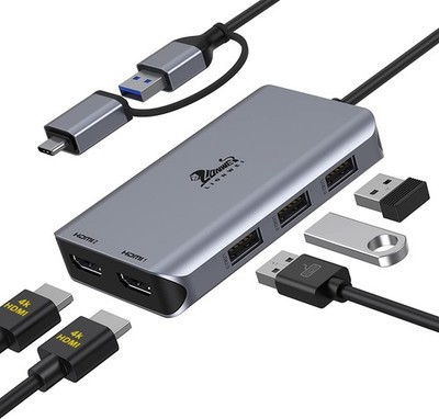 USB 3.0 to Dual HDMI Docking Station for Windows & macOS, USB C Adapter 2 Mon...