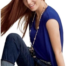 Cabi Notch Tee Electric Sapphire Blue Cap Short Sleeve Rayon #5563 Size S