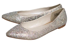 DAVID'S BRIDAL Avie Crystal Iridescent Ballet Flat Women Size 9 Nude Multicolor