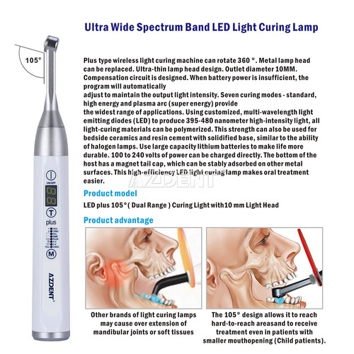 Luz de curado LED dental inalámbrica 1 segundo para curar alta potencia 2500 mw/cm² Plus105 - Imagen 8 de 9