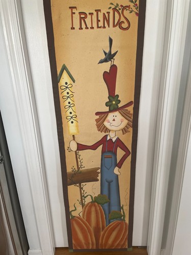 Welcome Friends Scarecrow with Pumpkins Fall Halloween Canvas Wall Hanging 59" - Picture 4 of 9