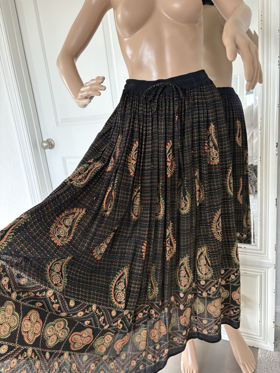Vintage 90s Bohemian Boho Stevie Nicks Paisley Gilded Maxi Skirt