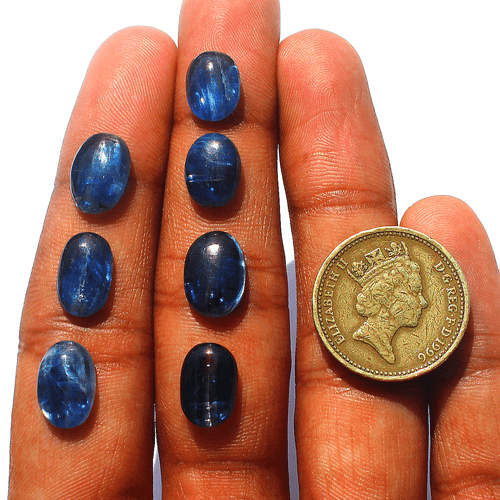 7 Pcs Natural Blue Kyanite Top Quality 10.5mm-12.6mm Oval Cabochon Gemstones Lot - Picture 5 of 15