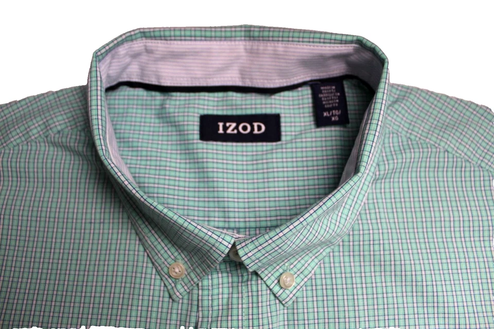 CAMISA INFORMAL IZOD Hombre Talla XL Aqua Verde Azul Blanco Cuadros Manga Larga Algodón Foto 3 de 4