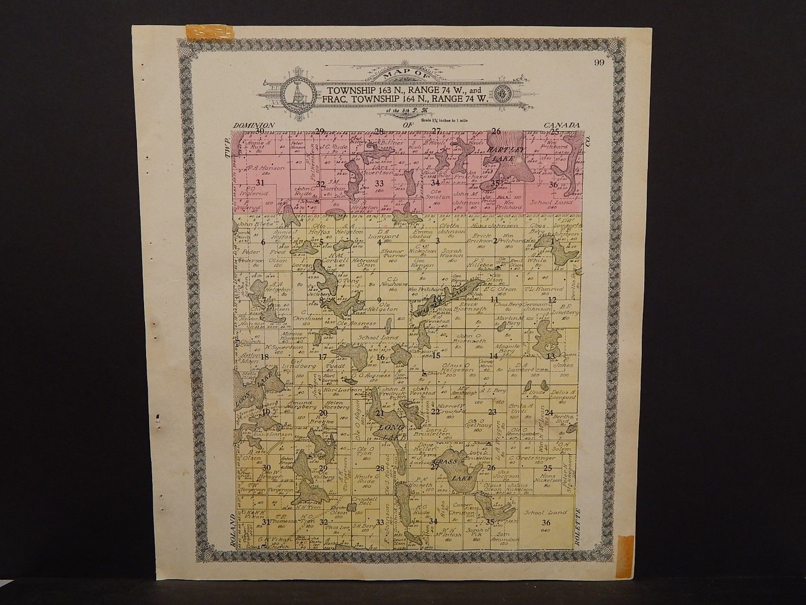 North Dakota Bottineau County Map Homen Township 1910 Q646 eBay