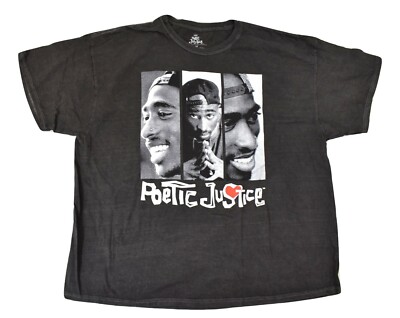 Poetic Justic Mens Faded Black Tupac Shakur Shirt New S, 3XL