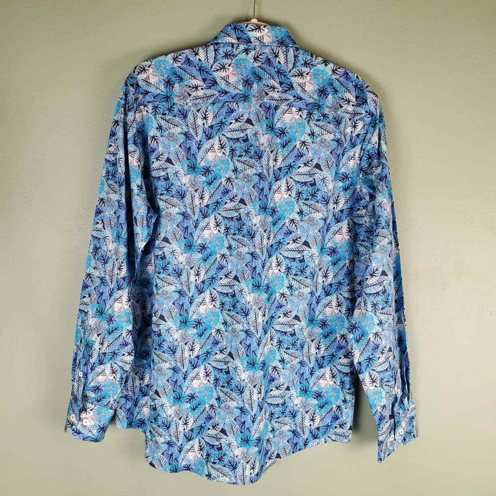 Bugatchi Tropical Leaf Allover Print Button Up Lo… - image 2