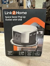 Link2Home Space Saver Pop Up-Outlet, 3 Power Outlets 15 Amp, 2 USB Ports-2.4 Amp