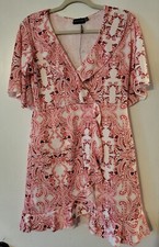 Pretty Little Thing Paisley Floral Faux Wrap Fit & Flare Dress Size 8-10, READ