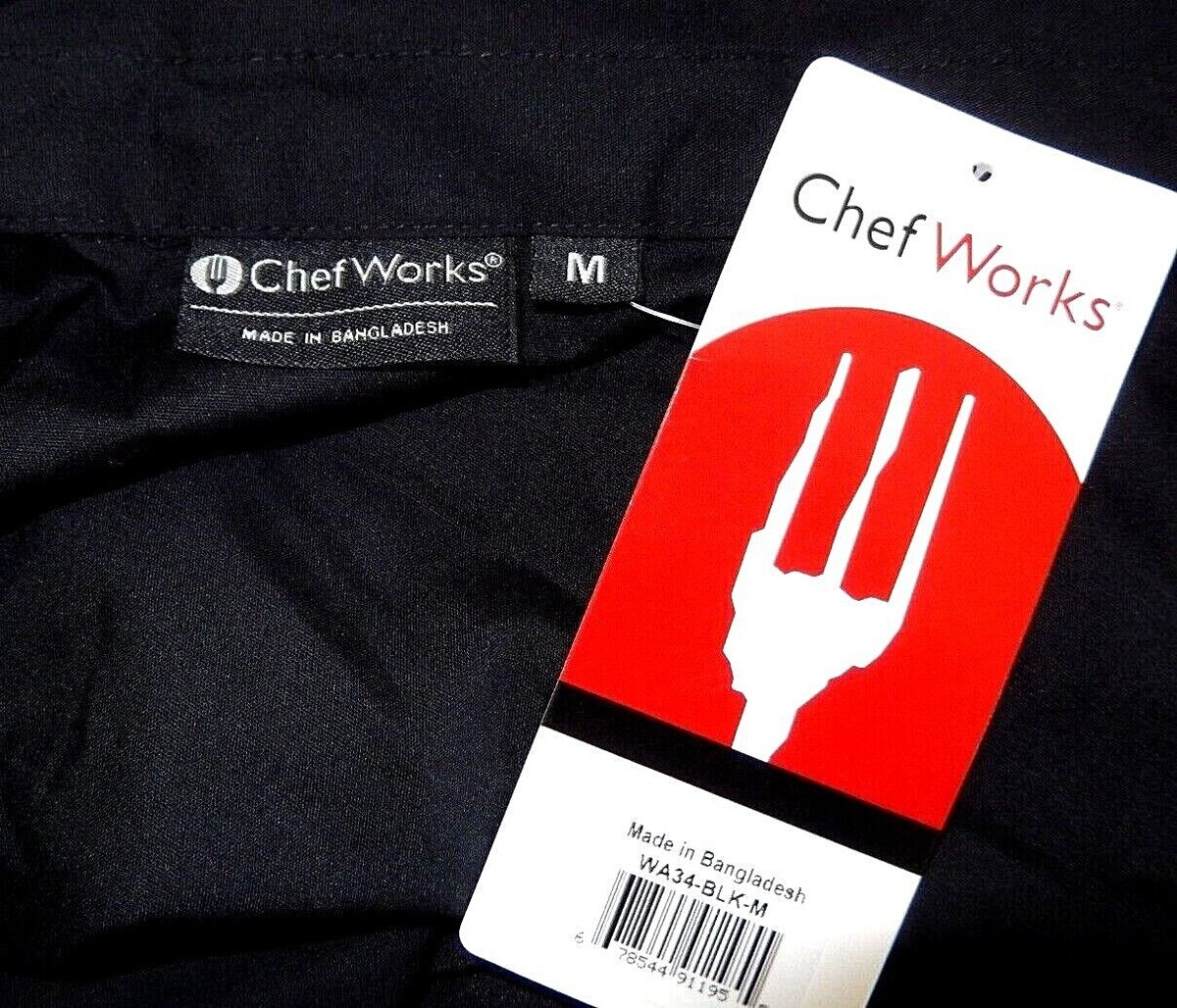 ボタン CHEFWORKS Finesse 3/4 Sleeve Fitted Shirt-M, black NWT | eBay