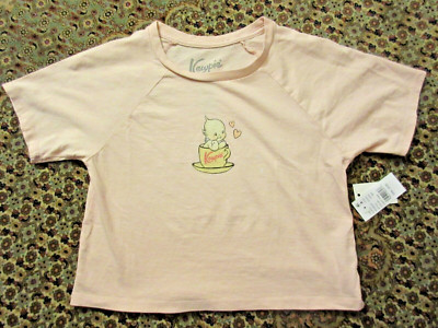 Kewpie Teacup Hearts Pacsun Tshirt Pink Midriff Cropped Womens sz S NEW NWT